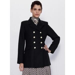 Zara Manteco Wool Double Breasted Coat in Black Gold Size L